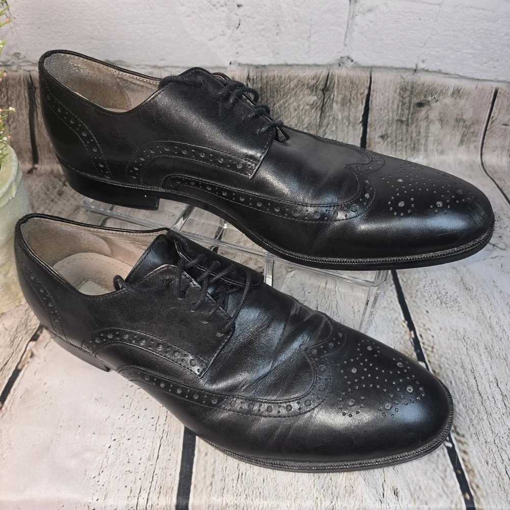 JOSEPH ABBOUND BOWIE BLACK LEATHER WINGTIP OXFORD DRESS SHOES BLACK MENS 9.5